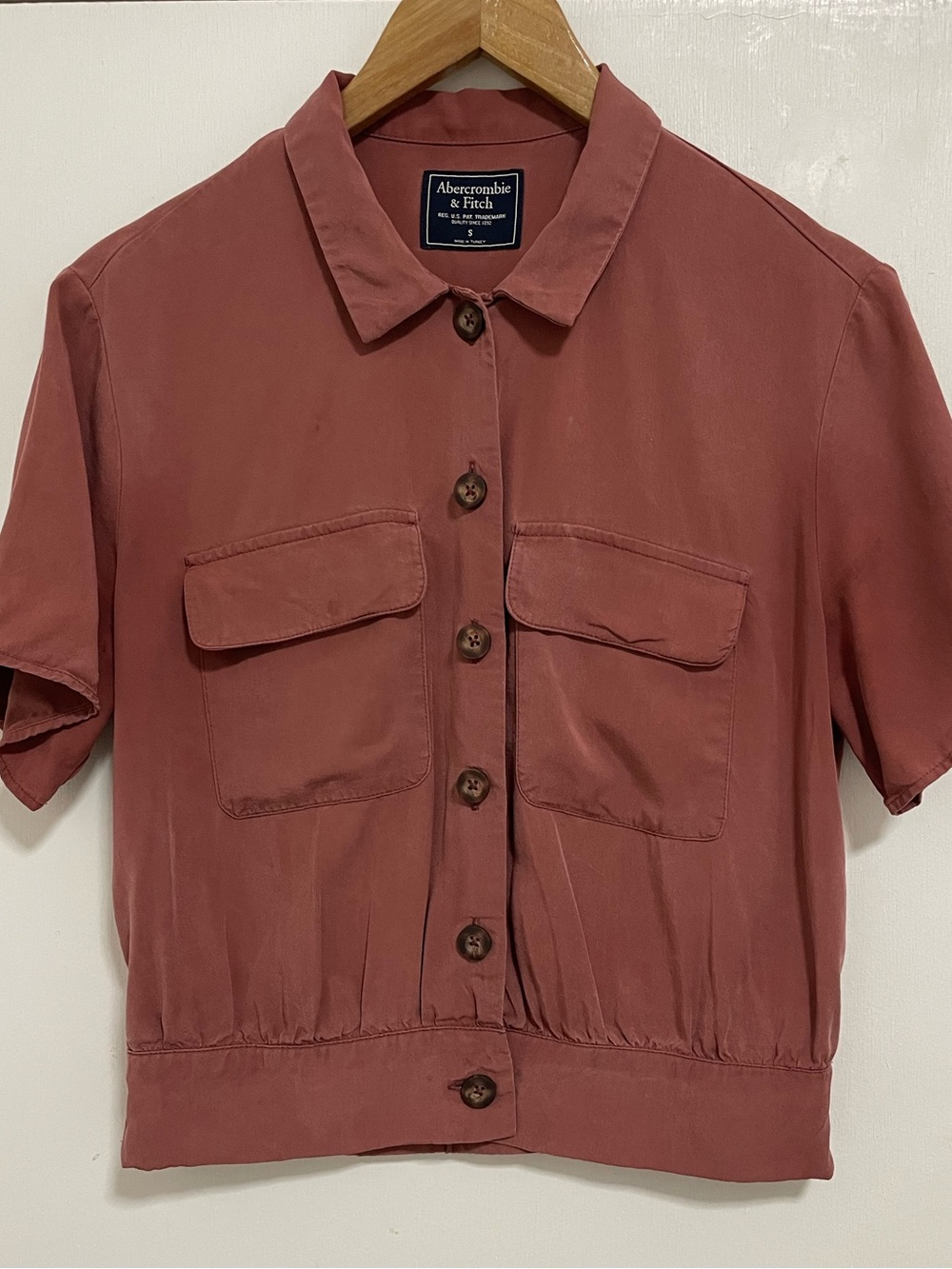 Abercrombie & Fitch Utility Shirt S Dusty Rose Cropped Button Front Pockets